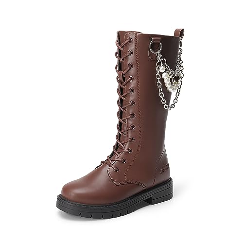 DREAM PAIRS Girls Riding Boots Knee High Side Zipper Mid Calf Shoes Little Kid/Big Kid 12 Little Kid Dark Brown