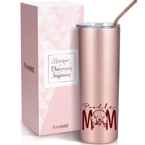 Onebttl Dog Mom Gifts, Dog Lover Gifts for Women, Best Dog Mom Ever, 20 oz Rose Gold Insulated Tumbler – Poodle Mom