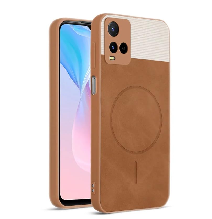 Image of Bintage CASE Mac Safe Design Hard Light Weight Back Case | Soft Border Camera Protect | Dual PU Leather Finish Back Cover Compatible for Vivo Y21e / Vivo Y21A - White & Brown