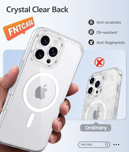 Image of FNTCASE for iPhone 16 Pro Max Case: [Compatible with Magsafe] [Screen Protector] Anti Yellowing Transparent Clear Magnetic Phone Cover - Military Grade Shockproof Drop Proof Protective Cases - Clear