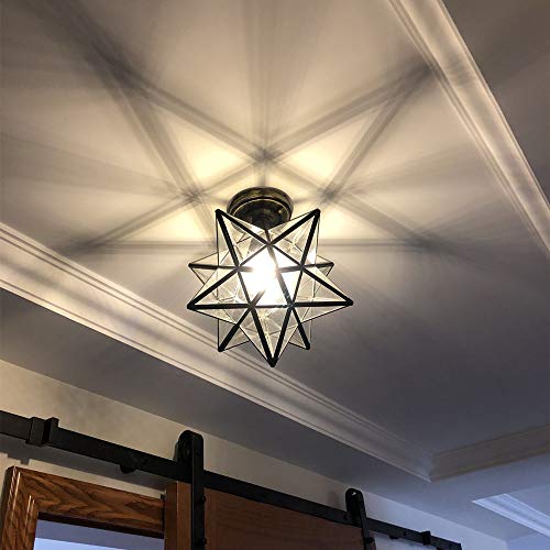 Clear Glass Star Flush Mount Moravian 12'' Star Ceiling Light Shade With E26 Bulb Close To Ceiling Light Fixtures For Indoor Restaurant Cafe Loft Bar Living Study Room Corridor Aisle (30Cm) #TOP3