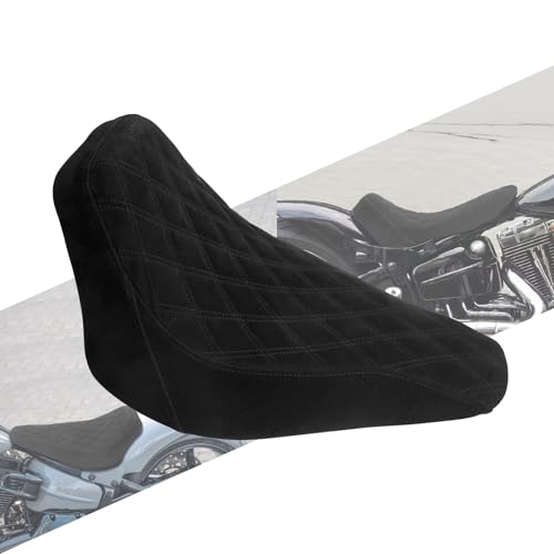 HCmotorku Motorcycle Front Driver Leather/Suede Cushion Pillion Seat Solo Seat Fit For Harley Softail Breakout 2013-2017 Rocker 2008-2017 (Black Stitching wiht Suede)