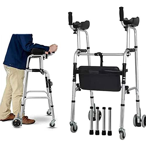 歩行器、高齢者用調節可能歩行補助具、アームレストパッド付き車輪付き、障害者用、4輪シートバッグ付き