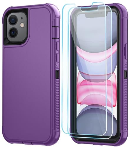 Image of SunStory Compatible with iPhone 11 Case with HD Screen Protector, 3-Layer Heavy Duty Full-Body Cover,3 in 1 Hybrid Protective Case for iPhone 11 6.1 inch,Purple
