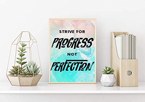 Fitness Motivational Wall Art - “Strive For Progress Not Perfection” Quotes Wall Art for Home & Office - Personalized Wall Art Decor for Gym Enthusiasts - Colorful Gift For Workout Zone, 11x14 inch