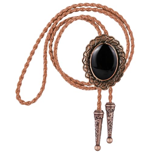 Image of Jeilwiy Bolo Tie for Men Real Stone Westwern Cowboy Ties Silver Bolos Women Leather Necktie Gift for Birthday Christmas