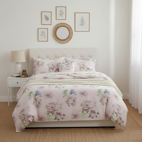 Image of Sleepy Threads Double Bed Queen Size Blended Cotton Bedsheet, 200 TC Soft, Breathable Fabric, Wrinkle Free Floral Print Bedroom Bedding Set, 1 Bedsheet with 2 Pillow Covers for Bedroom (93x106 Inch)