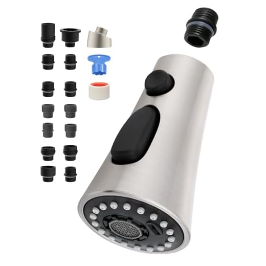 Pull Down Faucet Head Replacement with 9 Adapters Compatible with Moen Delta Faucet Head, 3 Function Kitchen Sink Faucet Sprayer Head, Brushed Nickel Finish Kitchen Faucet Head