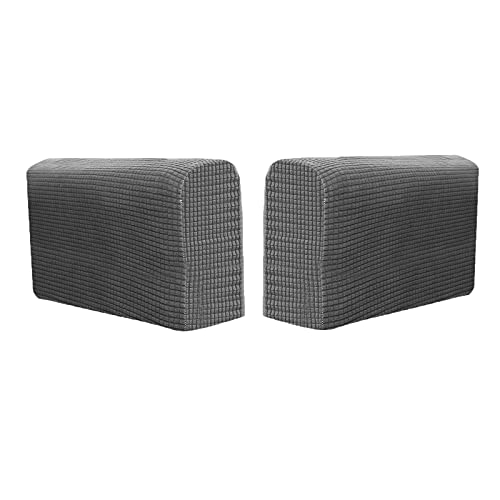 XIMING 2ピース/個ソファアームレストカバーソフトジャカード弾性スリップカバー家具ーソファチェア用滑り止めアームカバー, 暗灰色