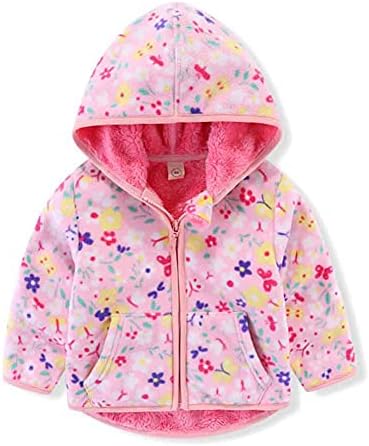 BeiVSlley Toddler Baby Boy Girls Thick Hooded Fleece Jacket Coats, Unisex Cute Prints Kids Warm Autumn Winter Full-zip Outerwear,A-Pink,2-3T