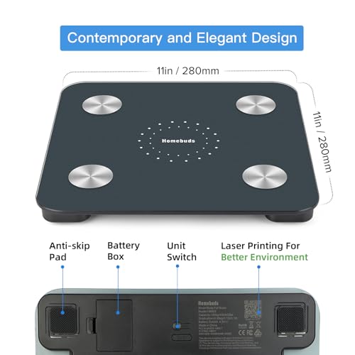 Homebuds Bascula de Baño Digital, Alta Precisión Asegurado por Báscula Grasa Corporal Professional Factory DESDE 2001, sincronización de App 13 composición corporal, 182kg, LED, Azul - imagen 6