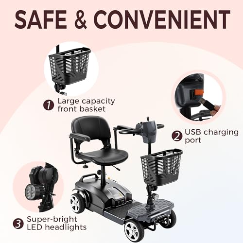 Cycmate 4 Wheel Mobility Scooter for Seniors & Adults 15 Mile Range, 6 MPH Powered Mobility Scooter with 300 lbs Capacity, Foldable Compact Mobility Scooter for Travel, Electric Wheelchair Device