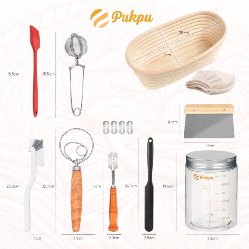 PUKPU Sauerteig Starter Set mit Gärkörbchen Oval und Brotbackzubehör – Ansicht 2