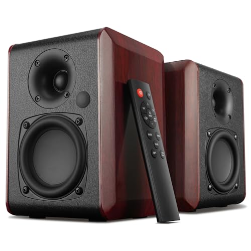 Saiyin Powered Bluetooth Bookshelf Speakers with 3.75' Woofer, 30W*2 Record Player Speakers...