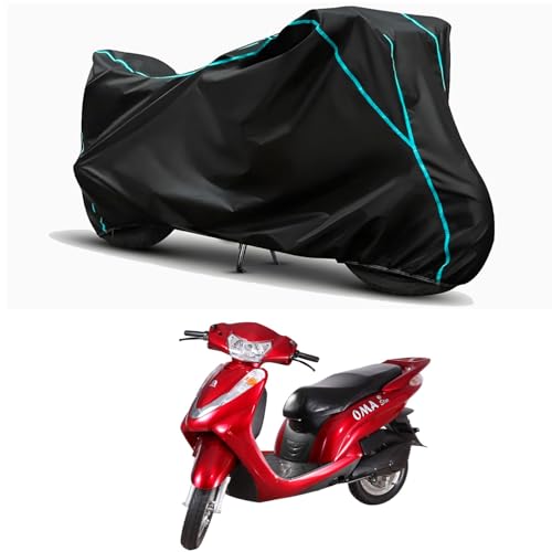 Image of Waterproof Bike Body Cover Compatible for | Lohia Oma Star STD | Taffeta Fabric, Sky Piping Design, Bottom Elastic Fit | Dustproof, Sun UV & Rain Protection for All Weather.