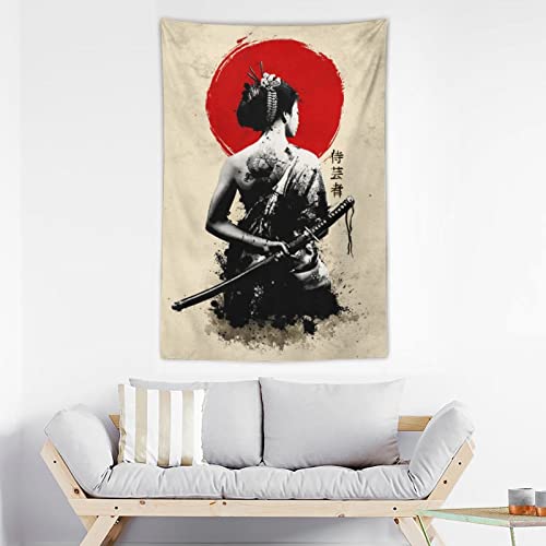 Jokimal Japanese Woman Geisha Samurai Tapestry Poster Wall Wall Art Wall Decor Apartment Home Dorm Wall Decorations For Living Room Bedroom Tapestries 40"X60" #TOP5