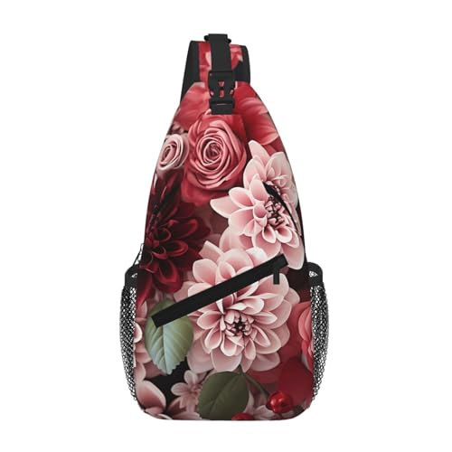 Mochila tipo crossbody con diseño floral roja
