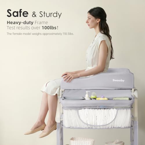 Image of Sweeby Portable Baby Changing Table, Foldable Diaper Changing Station with Waterproof Pad, Mobile Nursery Organizer for Infant & Newborn Essentials, Gray, Gen 2