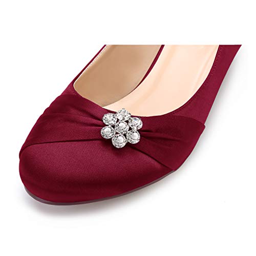 Image of ERIJUNOR Women Closed Toe Comfort Kitten Heels Rhinestones Satin Wedding Evening Dress Shoes