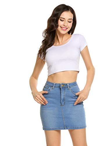 Womens Stretch Bodycon Denim Mini Skirt, Blue, Small
