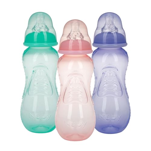 Nuby - Nuby Non-Drip Standard Neck Bottles, 10 Ounce, Pack of 3 Bottles - Purple/Teal/Pink