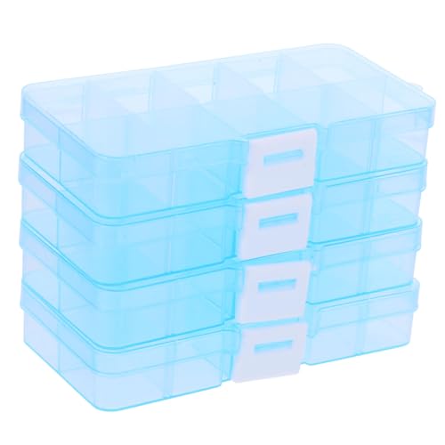 Boîte Rangement Compartimentée 4 Pièces PP Bleu pour Perles et Boulons