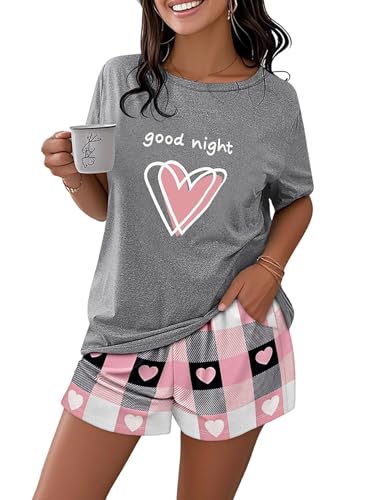 Image of CHICME Pajamas Set for Women 2 Piece Pjs Lounge Set Soft Short Sleeve Tops and Sleep Shorts with Pocket