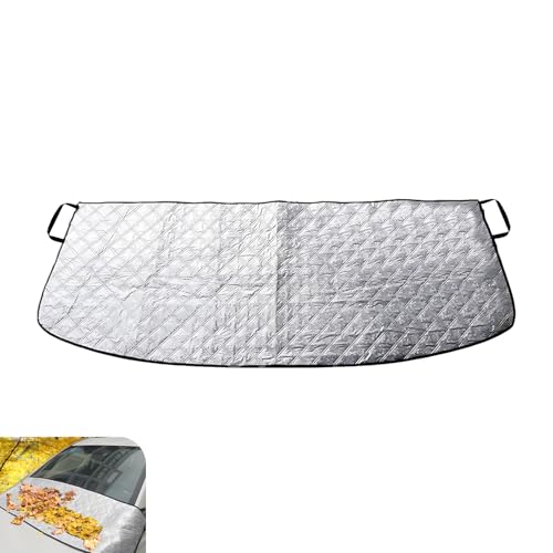 Image of MLY Car Front Windshield Rain Trough Cover, All Season Block Fallen Leaves Dust Frost Protector, Foldable Sunshade with Elastic Belt, 66.9 inch x 17.7 inch Car Hood Shield Windshield Cover Outside (Silver)