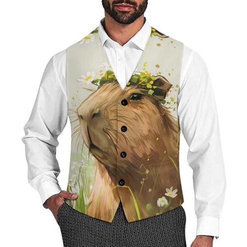 Cute Capybara Novelty Men's Suit Vest Casual Formal Dress Vests Business Waistcoat