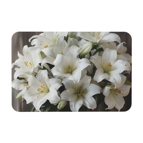 Tapis de bain en pierre motif lys blancs 60x40 cm - 2