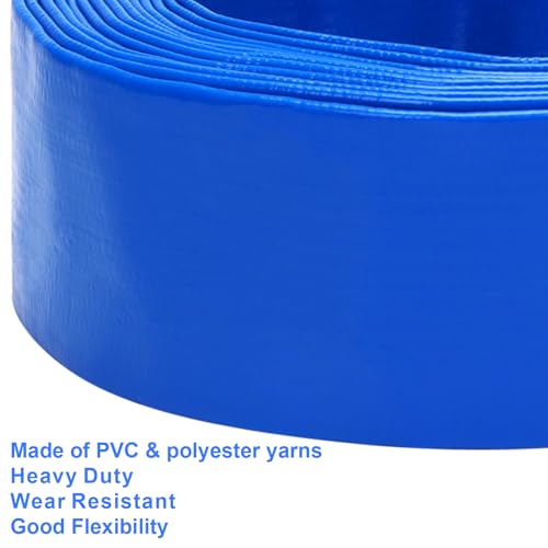 DERPIPE Lay-Flat Pool Backwash Hose - 2\" x 25Ft Reinforced Heavy Duty PVC Discharge Hose Weather-Proof Vinyl Pool Drain Hose for Water Transfer with 2 clamps