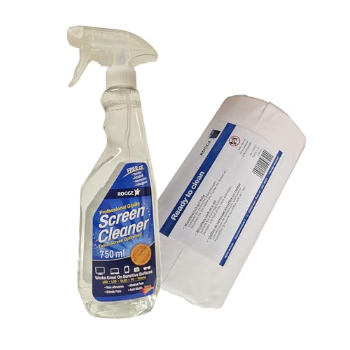 Rogge Screen Cleaner 750 ml con 170 Paño de Microfibra Rollo (con perforación). para LED LCD de TFT de Plasma de Tableta de Smartphone de portátil Probado y Recomendado por Rogge.