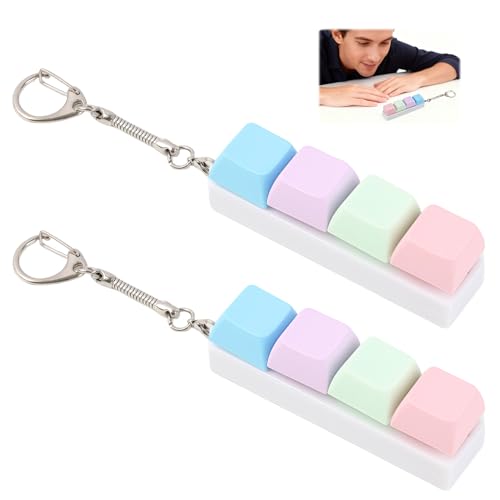 Fidget Porte-Clés Clavier avec Touches Mécaniques Quatre Couleurs, Bouton Clic Anti-Stress pour Adultes, Sensation de Pression Agréable, Porte-Clés Compact et Portable pour Bureau, Travail et Usage Q