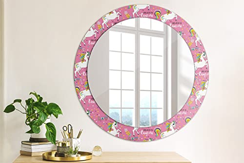 Miroir rond fi70 Licorne Magique avec cadre en verre imprimé pour une déco murale originale