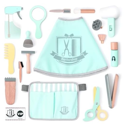 UMU® Kinder Holz Friseur Spielset mit Tasche für Friseurwerkzeuge inkl. Friseurumhang, Schere, Haarglätter, Spiegel u. v. m., 18 Stk Set, Spielzeug zum Rollenspiel, Frisierkoffer für 3, 4, 5 Jahre alt