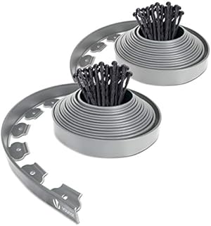 VOUNOT 20m Flexible Lawn Edging, Plastic Garden Edging Border with 60 Strong Securing Pegs, Height 5cm, Grey