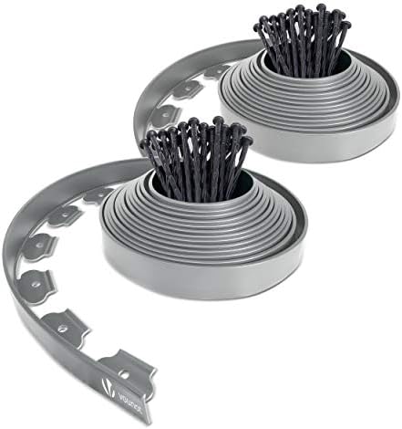 VOUNOT Flexible Rasenkante Kunststoff, mit 60 Erdanker, Länge 20m Höhe 5cm, Grau