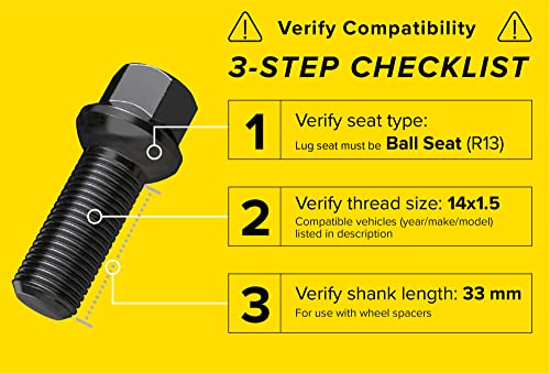 20Pcs Extended Black Lug Bolts 14X1.5 (33Mm Shank Length - Not Oem Length, Ball Radius Seat) Compatible With Audi Tt A3 A4 S4 A5 S5 A6 S6 A7 B5 B6 B7 B8 Volkswagen Jetta Golf Gti R32 Passat Cc Beetle #TOP1