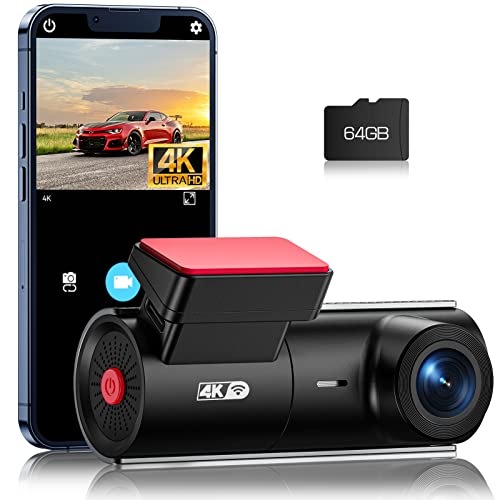 Volam Dashcam Auto Vorne 4K,WiFi & 64GB SD Karte, App-Steuerung Mini Dash Cam, Auto Kamera mit WDR Nachtsicht, 24H Parküberwachung, 170°Superweitwinkel, G-Sensor, Loop-Aufnahme