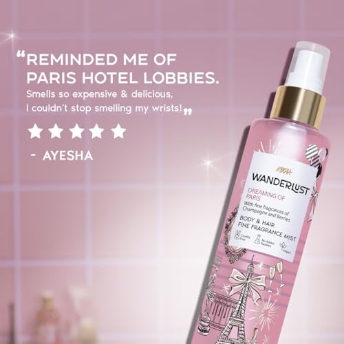 Image of Nykaa Wanderlust Dreaming of Paris Body & Hair Mist, Champagne & Berries Fragrance, Cruelty-Free, Long-Lasting Fine Perfume Spray, 200ml