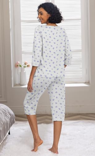 Image of PrinStory Womens Pajama Sets Capri Pjs Soft Lounge Sets XS-4XL