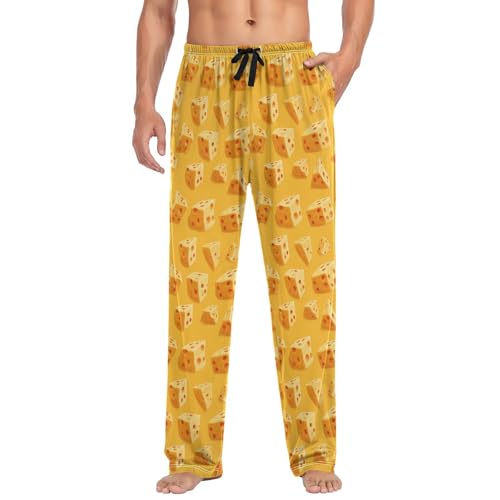 Yellow Cheese Men’s Pajama Bottoms Straight Leg Lounge Pants with Soft Touch Fabric