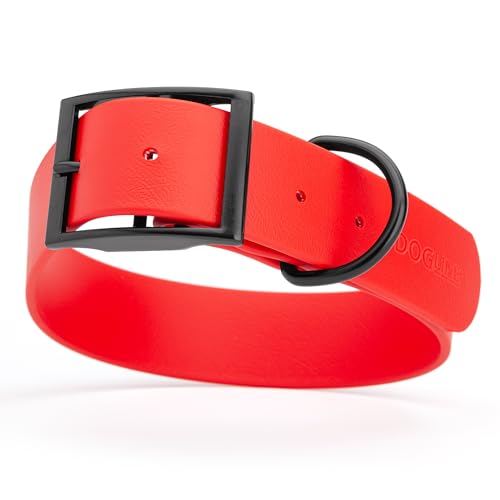 Image of Dogline Biothane Waterproof Dog Collar Strong Coated Nylon Webbing with Black Hardware Odor- Proof for Easy Care Easy to Clean High Performance Fits Small Medium or Large Dogs, Cherry Red