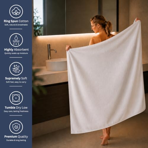 Image of Bulk 8-Pack Commercial Jumbo Bath Sheets, 35 inch x 70 inch, 600 GSM, White | For Vacation Rentals & Luxury Suites - 100% Ring-Spun Cotton with Plush Comfort & High Absorbency