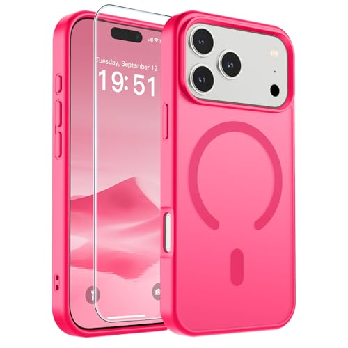 Image of SUPFINE Magnetic for iPhone 17 Pro Case (Compatible with MagSafe)(Military Grade Drop Protection) Translucent Matte Shockproof with Anti-Fingerprint Phone Cover 2025,Hot Pink
