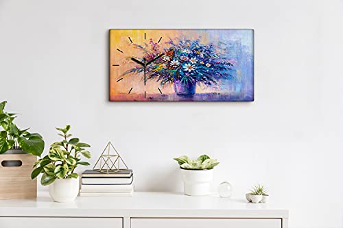 Horloge sur toile fleurs abstraites image art moderne luxe 60x30