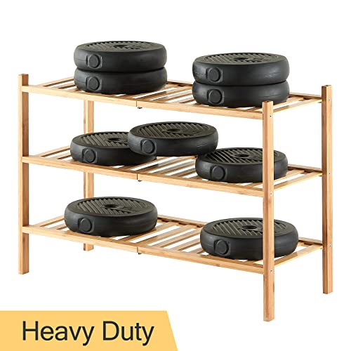 Image of 3-Tier Bamboo Shoe Rack for Entryway, Stackable | Heavy Duty | Multi-Function, Free Standing Shoe Racks for Bedroom Hallway Closet