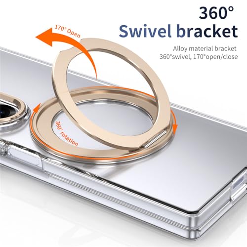 Coque Galaxy Z Fold 5 transparente avec anneau support magnétique couleur or