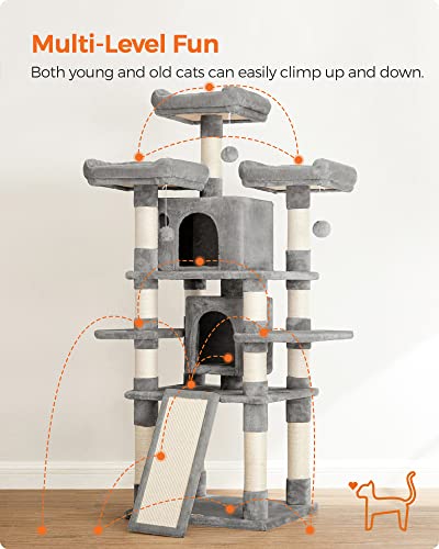 Feandrea 67-Inch Multi-Level Cat Tree For Large Cats, With Cozy Perches, Stable, Light Gray Upct18W #TOP2