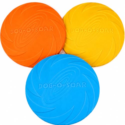 Pets & Play Dog Frisbee 3 Pack | Rubber Flying Disc Dog Toy | 18cm Flexible Frisbee for Fetch Outdoor Training & Interactive Play | Dog Throw Toys for Puppy Small & Medium Dogs | Orange Yellow Blue